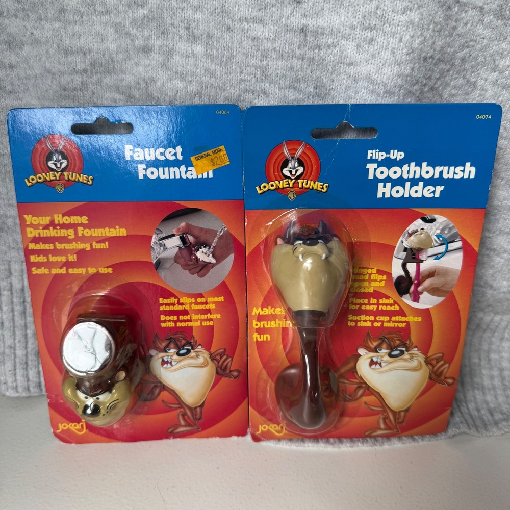 VTG NEW 1997 Looney Tunes Taz Faucet Fountain & Toothbrush Holder Jokari NIB